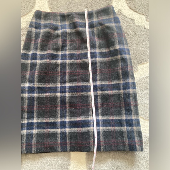 Talbots 2p Petite Vintage Wool Tartan Plaid Pencil Skirt Grey Navy Thick fleece - Picture 5 of 5